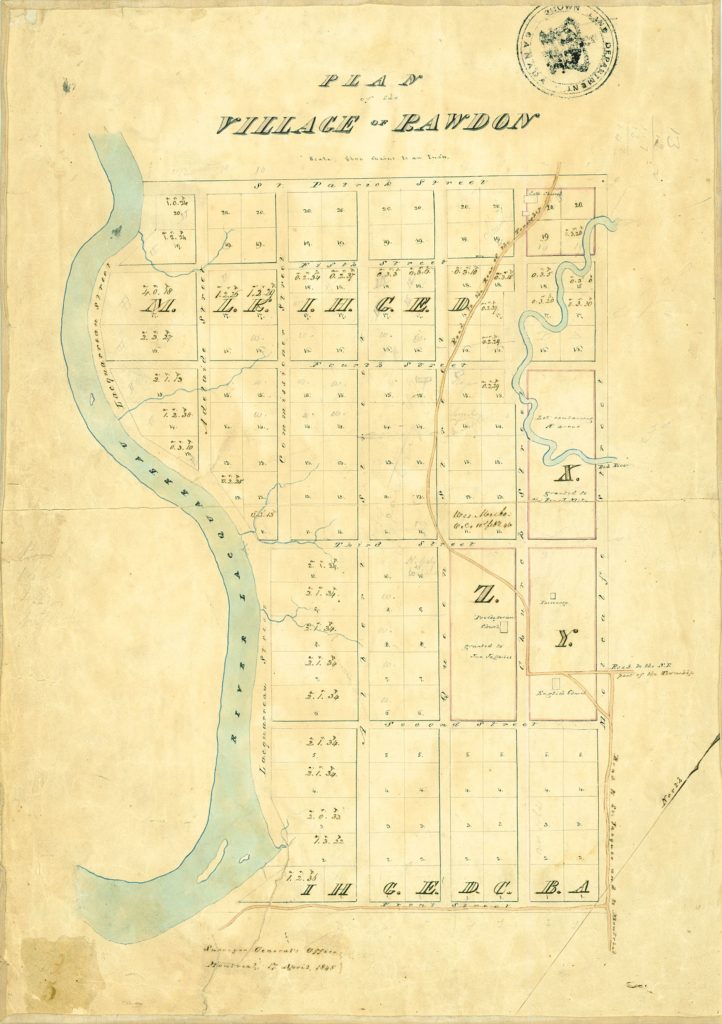 Plan of the Village of Rawdon, Surveyor General's Office, Montreal, 17 April, 1845