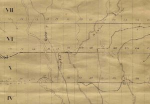 Agrandissement de la carte du Canton de Rawdon, Bouchette 1821 illustrant le Village Plat