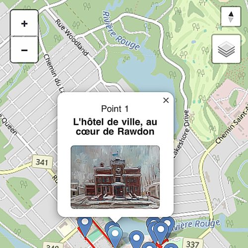 Carte du parcours patrimonial avec la localisation des différents points d’intérêt situés sur la rue Metcalfe, la rue Church, la 4e avenue, la rue Queen et la rue Albert.